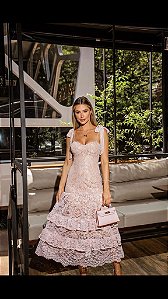 Vestido Midi de Renda Duo Nude Limonada Pink
