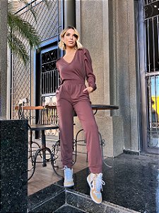 Conjunto de moletom  marrom Eva Bella Maria
