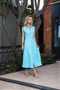 Vestido chemise em Linho Midi Eva bella Carla