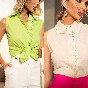 Blusa cavada com detalhes em laise Eva bella Isabella