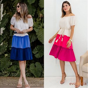 Vestido Ombro a Ombro Tricolor Eva bella Cris