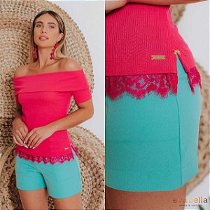 Blusa ombro a ombro com renda na barra Eva Bella  Lavinia