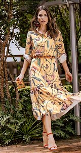 VESTIDO LONGO CHEMISE FLORAL AMARELO - EVA BELLA CECILIA