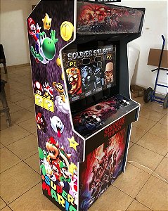 Arcade Fliperama Multijogos 32 Polegadas Slim - Stranger Things x Super Mario