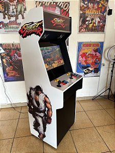 Fliperama Multijogos Controle Externo 22p - Tema Street fighter (branco)