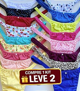 Calcinhas Lolitas Fitness - Kit com 6 Unidades (*CORES E ESTAMPAS SORTIDAS E ALEATÓRIAS)