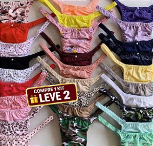 Calcinhas Lolitas Fitness - Kit com 20 Unidades (*CORES E ESTAMPAS SORTIDAS E ALEATÓRIAS)