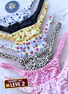 Calcinhas Lolitas Fitness - Kit com 6 Unidades Estampadas (*ESTAMPAS SORTIDAS E ALEATÓRIAS)
