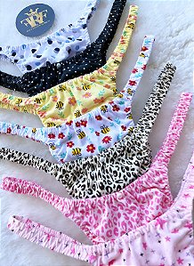 Calcinhas Lolitas Fitness - Kit com 6 Unidades Estampadas (*ESTAMPAS SORTIDAS E ALEATÓRIAS)