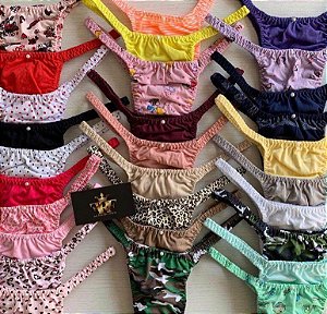 Calcinhas Lolitas Fitness - Kit com 30 Unidades (*CORES E ESTAMPAS SORTIDAS E ALEATÓRIAS)