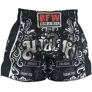 SHORT MUAY THAI PREMIUM BURN PRETO BRANCO