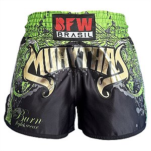 Short Muay Thai Calção Tailandês Premium Unissex - Gold Verde
