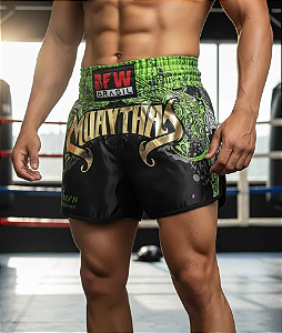 Short Muay Thai Calção Tailandês Premium Unissex - Gold Verde