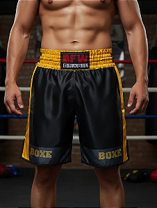 Calção de Boxe Premium Profissional - Preto Amarelo