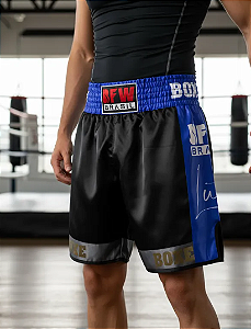 Calção de Boxe Premium Profissional - Preto E Azul