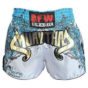 SHORT MUAY THAI GOLD BRANCO CELESTE