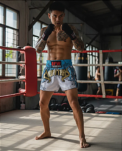 Short Muay Thai Calção Tailandês Premium Unissex - Gold Celeste