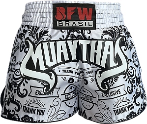 SHORT MUAY THAI BRANCO PRETO PREMIUM