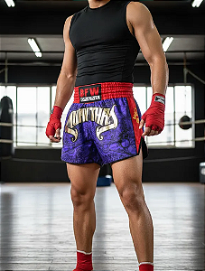 Short Muay Thai Tailandês Unissex Premium - Dragão Azul