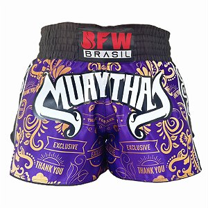 Short Muay Thai Tailandês - Premium Roxo e Dourado
