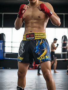 Short Muay Thai Tailandês Premium Unissex - Yellow Dragon