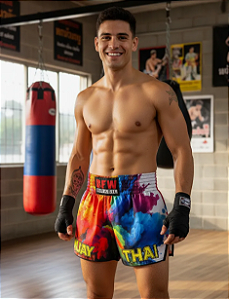 Short Muay Thai Calção Tailandês Unissex - Aquarela Bfw