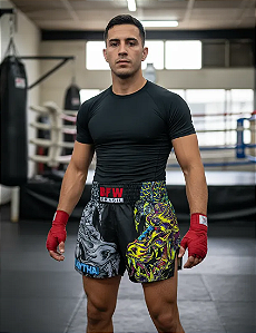 Short Muay Thai Calção Tailandês Unissex - Dragão Verde