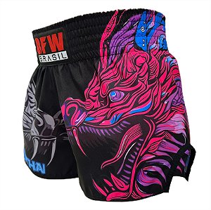 Short Muay Thai Calção Tailandês Unissex - Dragão Pink