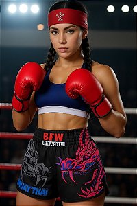 Short Muay Thai Calção Tailandês Unissex - Dragão Pink