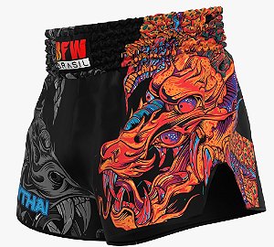 Short Muay Thai Calção Tailandês Unissex - Dragão Laranja