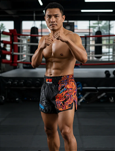 Short Muay Thai Calção Tailandês Unissex - Dragão Laranja