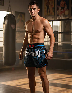 Short Muay Thai Calção Tailandês Unissex - Egito Azul