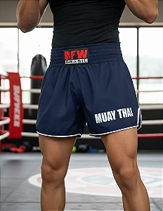 Short Muay Thai Calção Tailandês Básico Unissex - Azul Marinho