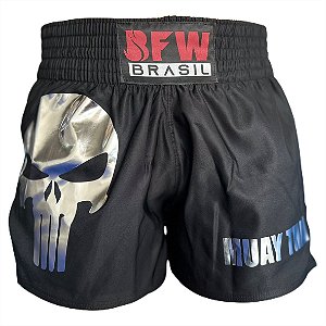 Short Muay Thai Tailandês Preto Básico Unissex - Caveira