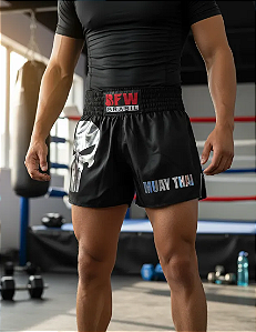 Short Muay Thai Tailandês Preto Básico Unissex - Caveira