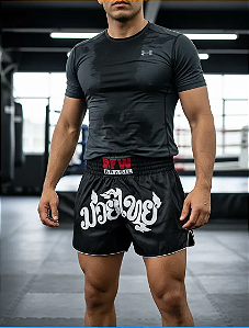 Short Muay Thai Tailandês Preto Básico Unissex
