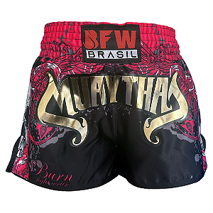 Short Muay Thai Tailandês Premium - Gold Pink/Preto