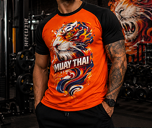 Camiseta Raglan Muay Thai Linha Bangkok Tigre - Laranja