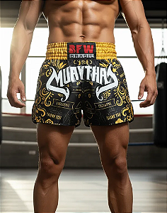 Short Muay Thai Calção Tailandês Unissex - Premium Amarelo