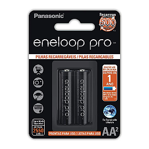 2 Pilhas Recarregável 1,2V AA Eneloop Pro Panasonic