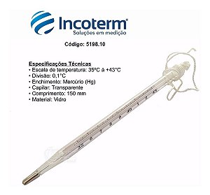 Termômetro Veterinário Animal Incoterm 5198.10 / +35ºc +43ºc