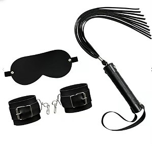 Kit Fetiche 3 em 1 Algema, Venda e Chicote