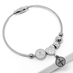 Pulseira Bracelete Aço Inoxidável São Bento Strass