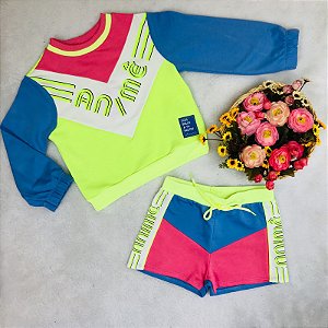 Conjunto Infantil Neon Multicolorido da Animê