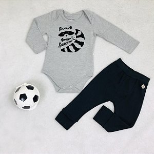 Conjunto de Bebê com Body Mescla Guaxinim da Nini Bambini