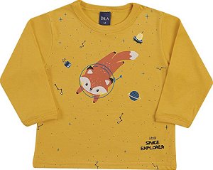 Camiseta de Bebê Masculina Amarela Estampada Espaço