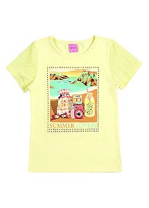 Blusa Infantil Feminina Amarela Estampa Praiana