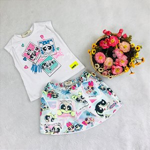 Conjunto Infantil Saia Neoprene das Super Poderosas da Animê