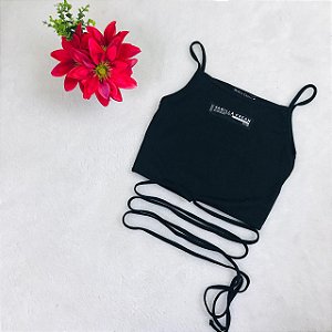 Blusa Cropped Infantil Juvenil Alça Canelado da Vanilla Cream