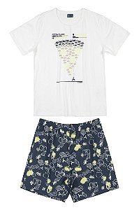 Pijama Infantil Filho com Bermuda Azul Marinho Estampada da Quimby